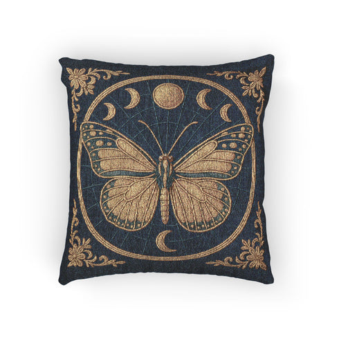 Celestial Butterfly Pillow – Woven Moon Phase Cushion